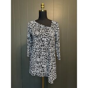 J Jill Wear Ever Black White Asymmetrical Neckline Blouse Top XS Extra Small